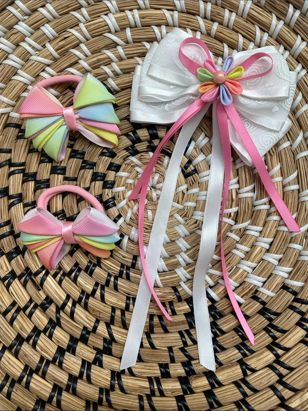 White and Pastel Multi-Color Kids Hair Bow Bundle